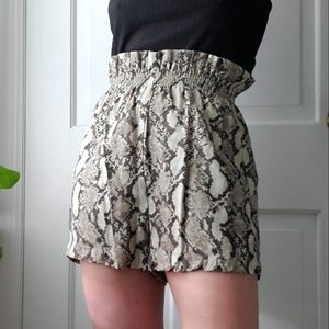 Snake print paper bag shorts